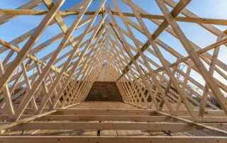 Wood House Truss Against Blue Sky